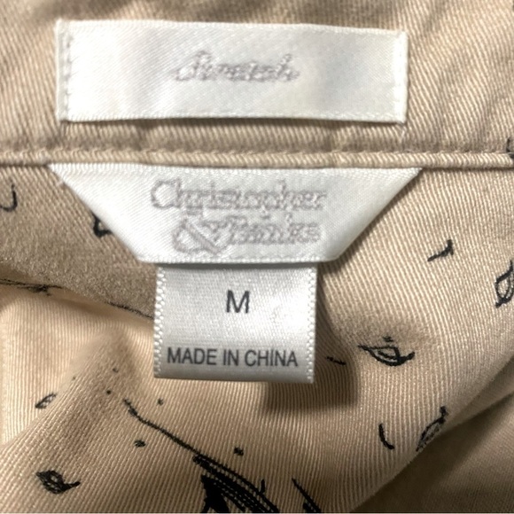 Christopher & Banks 2007 Tan Stretch Jacket Blazer Dog & People Sketch Drawing M - Picture 6 of 8